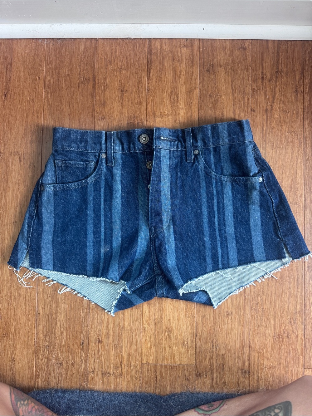 Levi's Blue Striped Denim Cutoff Shorts